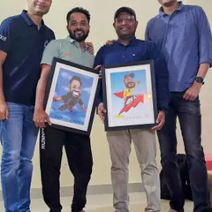 A very happy client and his colleagues with their framed caricature gifts. These make fantastic farewell or appreciation gifts for the office.