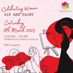 A poster for our special Women's Day Sip and Paint event, celebrating female creativity and connection over coffee and canvas.
