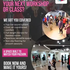 Need a space for your next class, workshop, or content shoot? We've got you covered. Our fully-equipped, air-conditioned studio in Gurgaon has a top-tier sound system, full-length mirrors, and non-slip flooring, all ready for you to book.