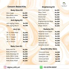 Here are some of my most popular kits, including the Body Glow Kit, Anti-Aging Kit, Brightening Kit, and Acne Kit for oily skin. Each contains a full routine to get you started.