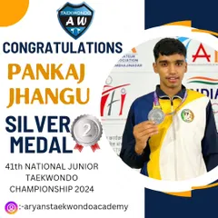 Our rising star Pankaj Jhangu with his Silver Medal from the 41st National Junior Taekwondo Championship 2024.