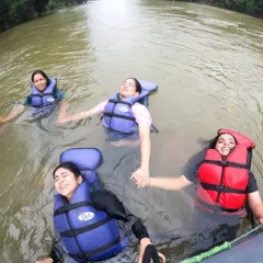 Floating and relaxing in the river is one of the best parts of our Coorg water activities. Pure bliss.