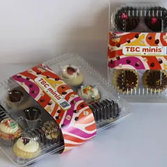 The final product, ready for pickup. My TBC Minis are presented in branded, easy-to-carry packaging, ensuring they arrive safely and look great for any occasion or as a special gift.