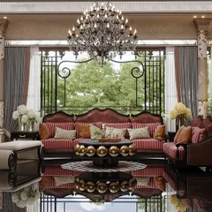 We believe in maximalist design that tells a story. This living room is a celebration of opulence, with a Roman-inspired skylight, rich layered decor, and intricate inlay flooring that makes the space feel grand and timeless.