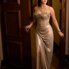 A classic, elegant portrait of Amyra Dastur. The soft lighting and sophisticated styling for this shoot highlight the timeless beauty of the gown and the grace of her pose, creating a truly cinematic feel.