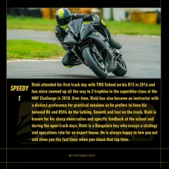 Meet Rishi, another instructor who started with us as a student in 2016. He's known for his sharp feedback and is always happy to show you the fast lines.