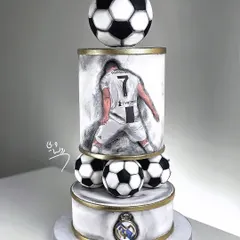 A closer look at the impressive Ronaldo football cake, a perfect centerpiece for a sports-themed party.
