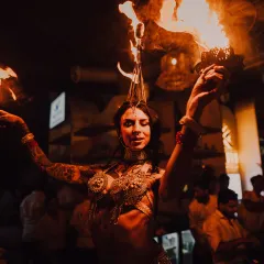 An intimate performance in a club, connecting with the audience up close. Our fire belly dance fusion is perfect for venues where the artist can interact with the crowd and share the energy of the dance.