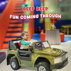 Beep beep, fun coming through! This little driver is ready for an adventure in one of our cool ride-on jeeps. It's a great way for kids to explore the play area and feel like they're on a real expedition.