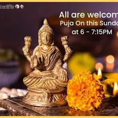 All are welcome to join our weekly Sunday puja. This is a traditional worship ceremony where we make offerings to the divine, like this puja for the Goddess Lakshmi, to cultivate devotion and receive blessings.