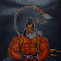 My acrylic painting of Lord Hanuman in meditation. I used a dark, atmospheric background to emphasize his powerful form and serene energy, making it a piece for devotion and inspiration.