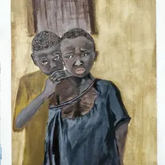 This poignant portrait by artist Renjit captures the raw emotion and deep connection between two young boys. Our figurative art aims to tell human stories that resonate with the viewer on an emotional level.