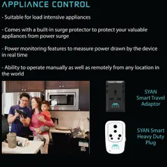 For high-load equipment, I offer the Syan Smart Heavy Duty Plug and a versatile Smart Travel Adaptor, both featuring built-in surge protection and power monitoring.