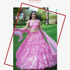 This blush pink lehenga is a whole mood. I designed it to be light, graceful, and full of shimmering sequins so you can twirl effortlessly and feel like the main character. It’s perfect for sangeet nights or a daytime wedding.