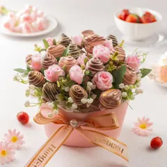 A bouquet that’s as delicious as it is beautiful. This stunning arrangement features fresh strawberries dipped in chocolate, presented like a bouquet of flowers. It's a perfect gift for any special occasion.