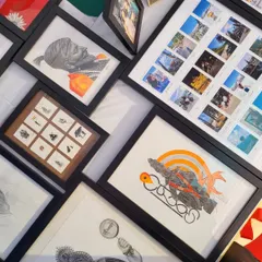 A look at some of my framed pieces as displayed at my art stall. You can see different sizes and artworks, including my Vitthal print and Ganesha sketch, ready to find a new home.