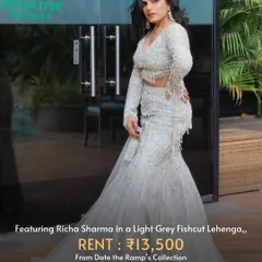 This stunning light grey fishcut lehenga is a perfect example of circular fashion. One person sells, another rents, and everyone wins.