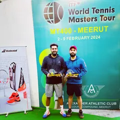 Here, my brother Kartikeya and I are with our trophies after winning the ITF World Tennis Masters Tour MT-400 in Meerut. We beat the top seeds in the final to clinch the Men's 30+ doubles title.