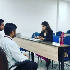 This is what a mock interview session looks like. We practice in a realistic setting so you can learn to manage nerves, answer tough questions, and get comfortable with what to do with your hands.
