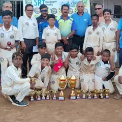The U-14 team after winning the SRT Challengers Trophy 2023. This 4-match series win was a result of great teamwork and consistent performances.