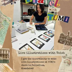 For the TUMI brand activation, the theme was "Travel with Tumi." I created a series of destination backgrounds and illustrated guests into their dream vacation spots. This shows how I can tailor my live art to fit your event's specific theme or marketing concept.