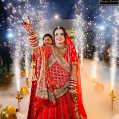 A close-up of a spectacular bridal entry. You can see the happiness on her face, framed by the sparkling cold pyro I arranged to light up her path.