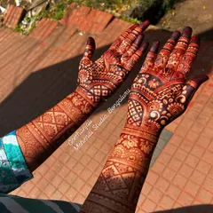 The true magic of 100% natural henna is in the rich, dark stain it leaves behind. This is the beautiful result for my Rajasthani bride, showing the deep maroon color that develops after the paste is removed, ensuring your mehendi looks stunning for days.