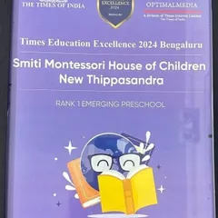 The official certificate from the Times Education Excellence 2024, recognizing Smiti Montessori House of Children as Rank 1 Emerging Preschool.