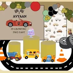 A fun digital layout for a "Two Fast" themed second birthday party, showing how we plan decor for all types of events, not just weddings.