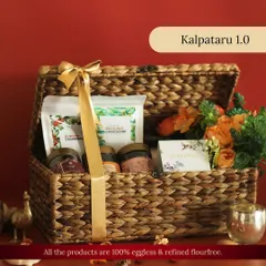 The Kalpataru 1.0 hamper is pure indulgence in a reusable trunk. It’s packed with our almond cranberry and hazelnut chocochip granola, assorted nuts, mukhwas, and a "Happy Diwali" card.