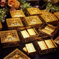 For Diwali, I offer luxurious corporate gifting solutions that feel personal and look exquisite. These ornate golden filigree boxes contain premium chocolate bars, making for an elegant and memorable gift for clients and employees.