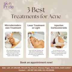 Acne can be challenging, but there are effective solutions. This graphic outlines three of the best treatments I offer: Microdermabrasion, Laser or Light Therapy, and Corticosteroid Injections for inflamed acne.