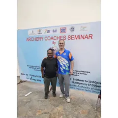 I believe in constant learning to provide the best coaching. Here I am with my own mentor, Mr. Sergio Pagni, a World Cup champion, at a certified Archery Coaches Seminar at SAI.