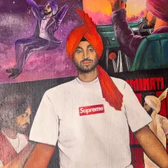 A tribute painting celebrating the artist Diljit Dosanjh. This piece is a collage of different moments from his career, capturing his vibe in a single canvas.