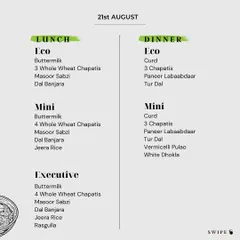 Here is our Paryushan menu for 21st August. We offer a variety of dishes made from pulses and grains, like Masoor Sabzi and Paneer Labaabdaar, all following Jain traditions.