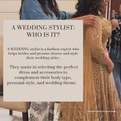 What is a wedding stylist? I'm a fashion expert who helps you choose and style your wedding attire, taking the stress out of the process.