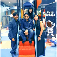 Even the parents get in on the fun! The play structures become a great photo spot for the whole family during our exciting themed birthday parties.