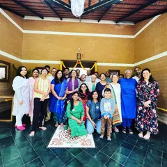 A joyful moment with our spiritual family, our sangha, at the Ananda Bangalore Retreat. We believe that spiritual community, or satsang, is one of the greatest supports on the path, and we cherish these times of shared joy and divine friendship.