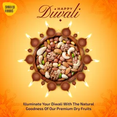 Illuminate your Diwali with the natural goodness of my premium dry fruits. This festive bowl is perfect for serving guests or as a beautiful gift.