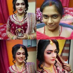This collage shows the full journey. From the bare face to different angles of the final look, you can see how the makeup and hair come together to create a cohesive and beautiful bridal style.