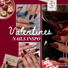 This is your Valentine's nail inspiration. A collection of sharp, almond-shaped nails in shades of rich wine and burgundy, perfect for a date night or a Galentine's celebration.