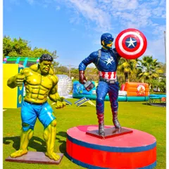 Guests were greeted by these incredible life-sized statues of the Hulk and Captain America. These hand-painted props are perfect for photos and instantly establish the superhero theme, creating a 'wow' moment right from the start.