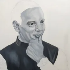 A work-in-progress picture of the monochromatic portrait for Shree Motilal Oswal. Working in black and white requires a deep understanding of light, shadow, and value to create a realistic image.