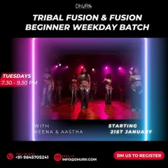 Our Tribal Fusion & Fusion Beginner Weekday Batch is perfect for those starting their journey. Learn the foundations of "Lock and Flow" with our wonderful trainers, Veena and Aastha.