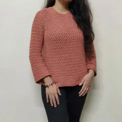 Another look at the Etoile Sweater to show how it drapes. It’s designed to be comfortable and stylish, and I use soft yarn so it feels gentle on your skin.