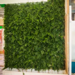 A straight-on view of the preserved moss wall. You can see the dense, forest-like texture it creates. This is a great option for adding a powerful design statement to an office reception or feature wall at home.