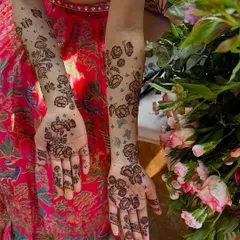 For those who love a lighter touch, I create modern minimalist designs like these scattered floral and butterfly patterns. This style is chic and playful, offering a contemporary take on traditional henna art that feels fresh and personal.