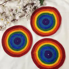 Another look at the crochet rainbow doilies, which can also be used as table covers or as the base for a DIY dreamcatcher project.
