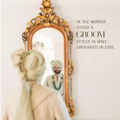 In the mirror stood a groom, styled in mint, grounded in love. We focus on creating groomswear that is not only elegant but also personal, reflecting his style while harmonizing with the wedding's aesthetic.