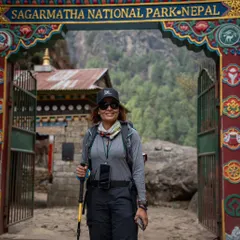 CISF officer Geeta Samota at the Sagarmatha National Park entrance, a true force of nature. We were proud to be part of her journey to successfully summit Mt. Everest, adding the ultimate peak to her list of records.